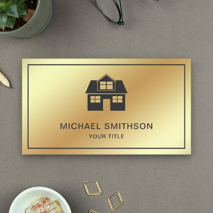 Faux Gold Foil Home Icon Real Estate Agent Business Card