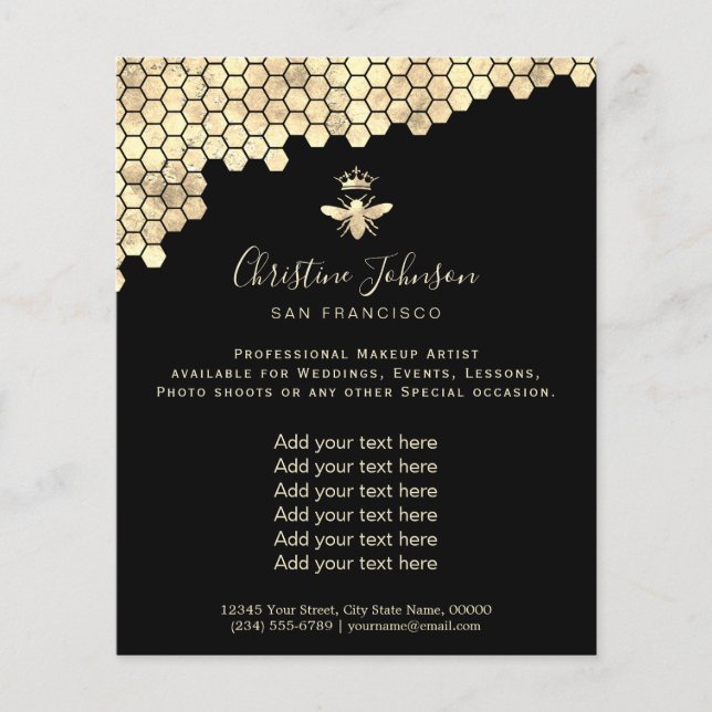 faux gold foil honeycomb on black background flyer (Front)