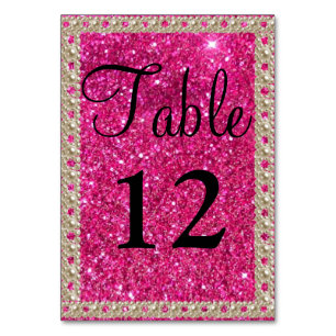 Faux Gold Foil Hot Pink Glitter Wedding Table Numb Table Number