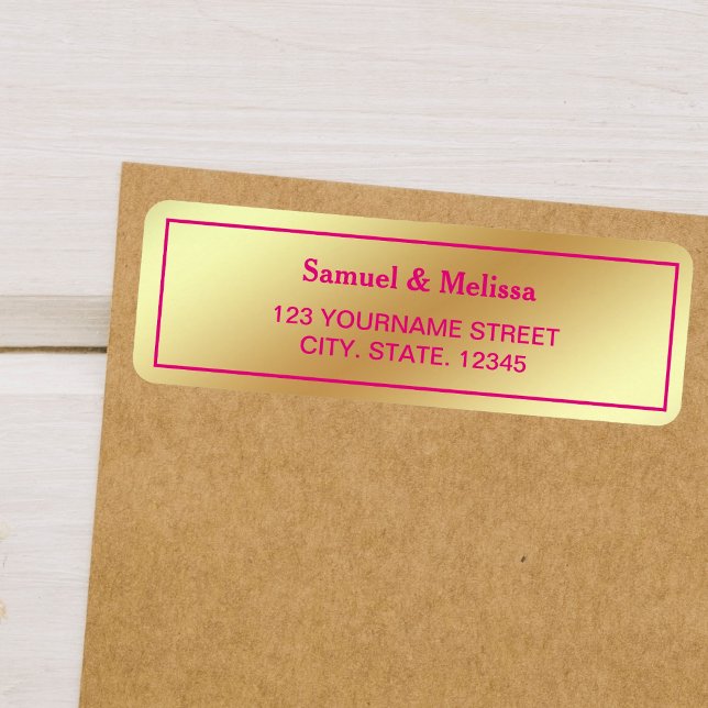 Faux Gold Foil Hot Pink Wedding Return Address Label (Creator Uploaded)