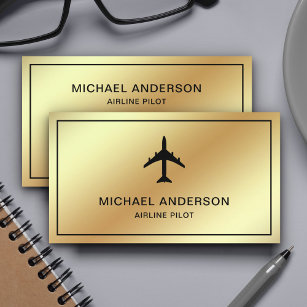 Faux Gold Foil Jet Aircraft Aeroplane Airline Pilo Business Card