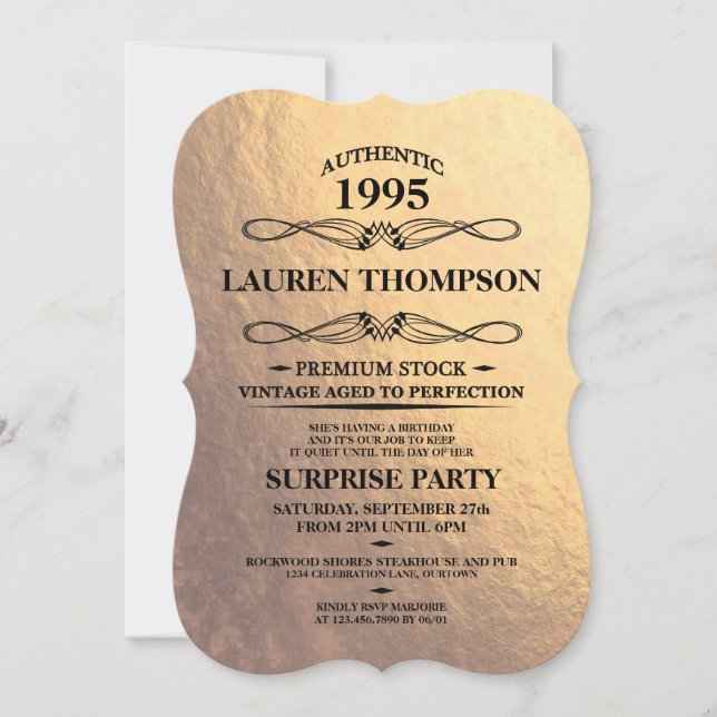 Faux Gold Foil Label Party Invitations (Front)