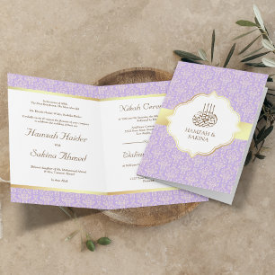 Faux Gold Foil Lavender Damask Muslim Wedding Invitation