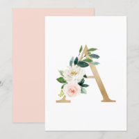Faux Gold Foil Letter A Blush Floral Monogram 