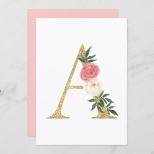 Faux Gold Foil Letter A Blush Floral Monogram Invitation