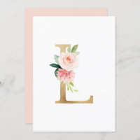 Faux Gold Foil Letter L Blush Floral Monogram 
