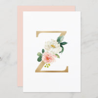 Faux Gold Foil Letter Z Blush Floral Monogram 