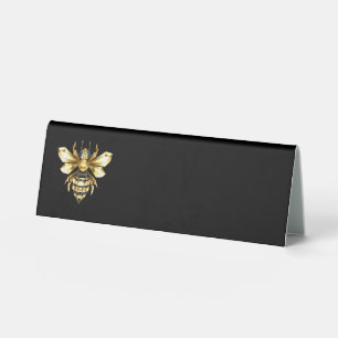 Faux Gold Foil Logo Bee Polygonal on Black