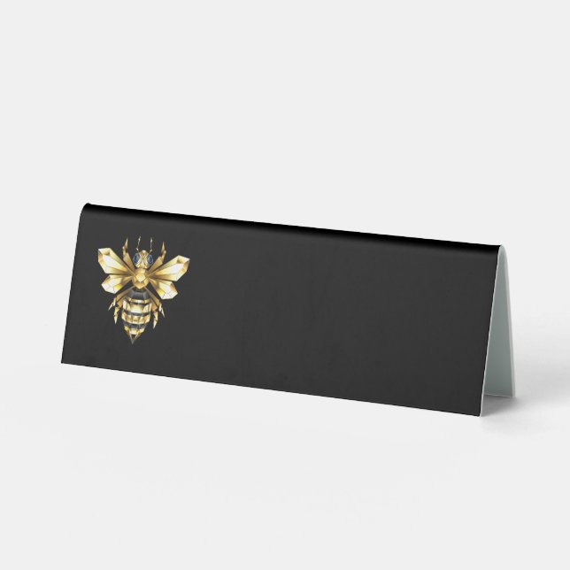 Faux Gold Foil Logo Bee Polygonal on Black (Front)