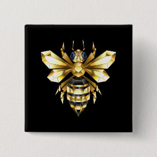 Faux Gold Foil Logo Bee Polygonal on Black 15 Cm Square Badge