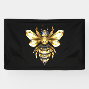 Faux Gold Foil Logo Bee Polygonal on Black Banner