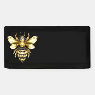 Faux Gold Foil Logo Bee Polygonal on Black Banner