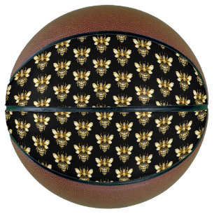 Faux Gold Foil Logo Bee Polygonal on Black Basketball