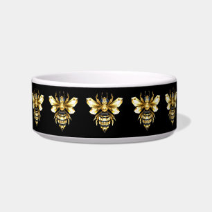 Faux Gold Foil Logo Bee Polygonal on Black Bowl