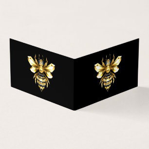 Faux Gold Foil Logo Bee Polygonal on Black Business Card