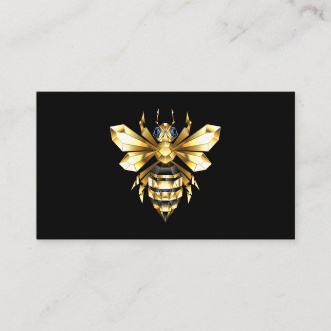 Faux Gold Foil Logo Bee Polygonal on Black Business Card (Front)