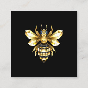 Faux Gold Foil Logo Bee Polygonal on Black Calling Card