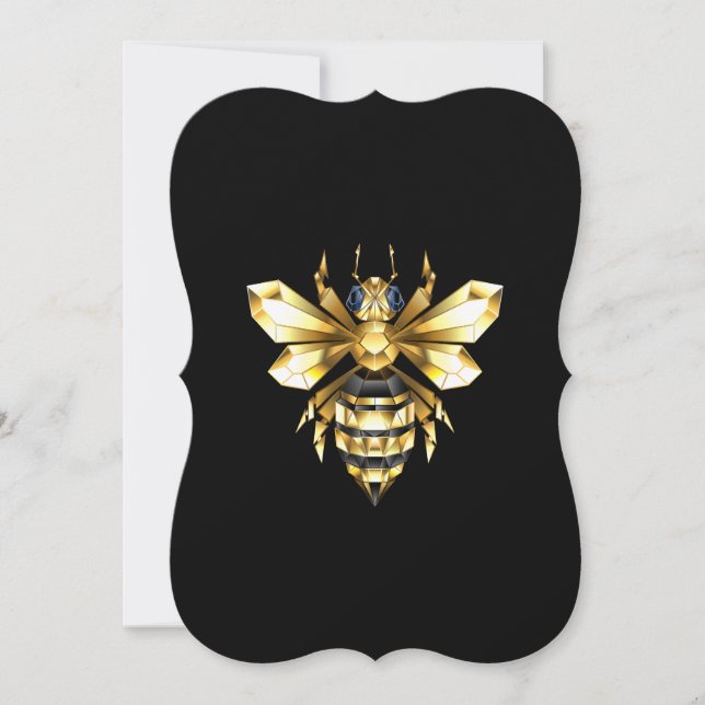 Faux Gold Foil Logo Bee Polygonal on Black Card (Front)