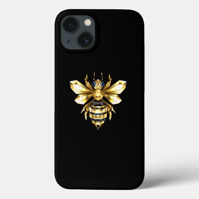 Faux Gold Foil Logo Bee Polygonal on Black Case-Mate iPhone Case (Back)