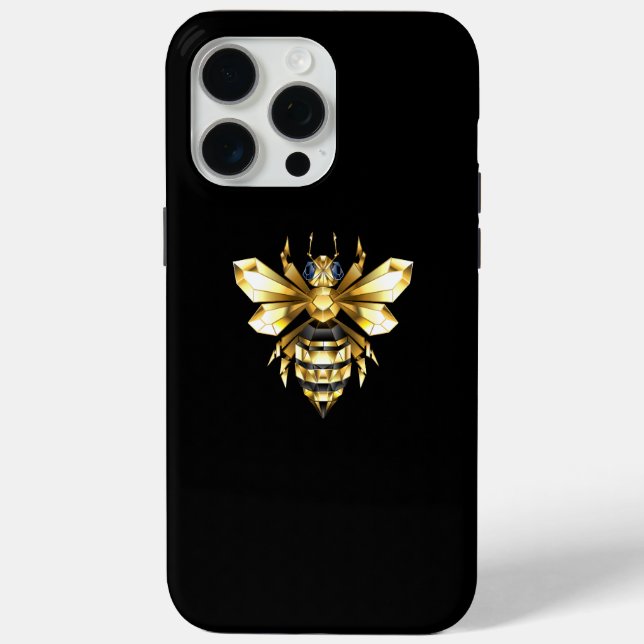 Faux Gold Foil Logo Bee Polygonal on Black Case-Mate iPhone Case (Back)
