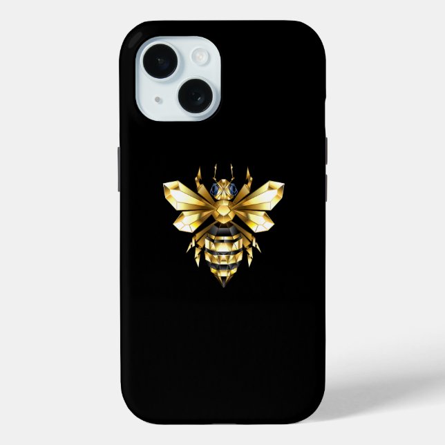 Faux Gold Foil Logo Bee Polygonal on Black Case-Mate iPhone Case (Back)