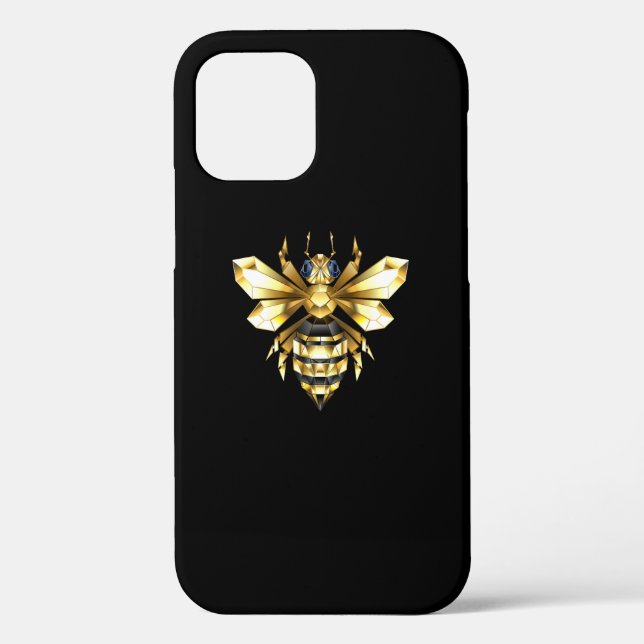 Faux Gold Foil Logo Bee Polygonal on Black Case-Mate iPhone Case (Back)