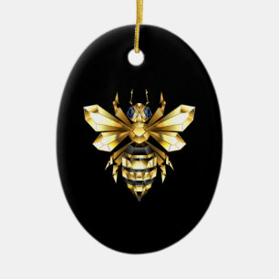 Faux Gold Foil Logo Bee Polygonal on Black Ceramic Ornament