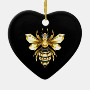 Faux Gold Foil Logo Bee Polygonal on Black Ceramic Ornament