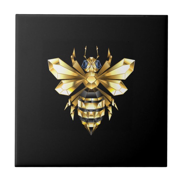 Faux Gold Foil Logo Bee Polygonal on Black Ceramic Tile (Front)