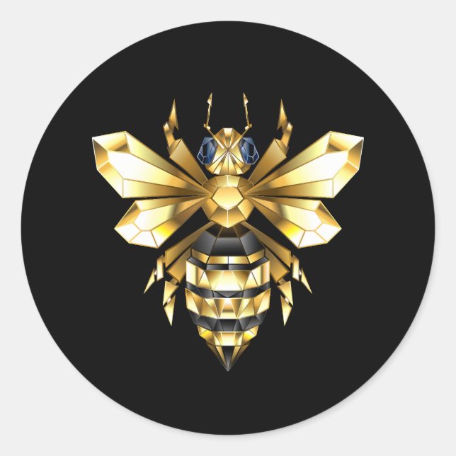Faux Gold Foil Logo Bee Polygonal on Black Classic Round Sticker (Front)