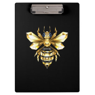 Faux Gold Foil Logo Bee Polygonal on Black Clipboard