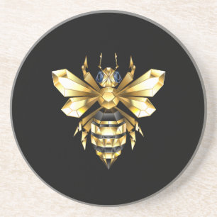 Faux Gold Foil Logo Bee Polygonal on Black Coaster
