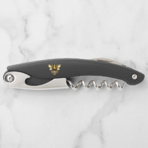 Faux Gold Foil Logo Bee Polygonal on Black Corkscrew