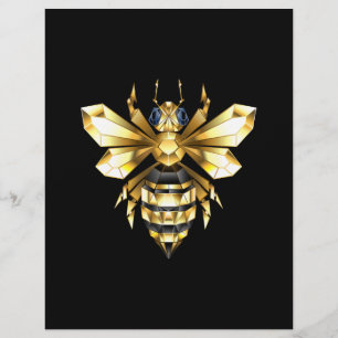 Faux Gold Foil Logo Bee Polygonal on Black Custom Letterhead