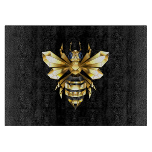 Faux Gold Foil Logo Bee Polygonal on Black Cutting Board