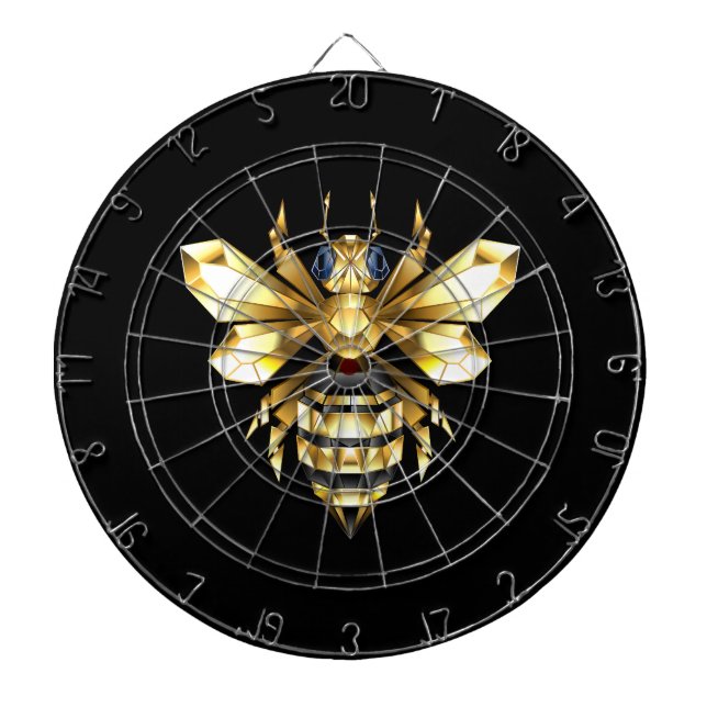 Faux Gold Foil Logo Bee Polygonal on Black Dartboard (Front)