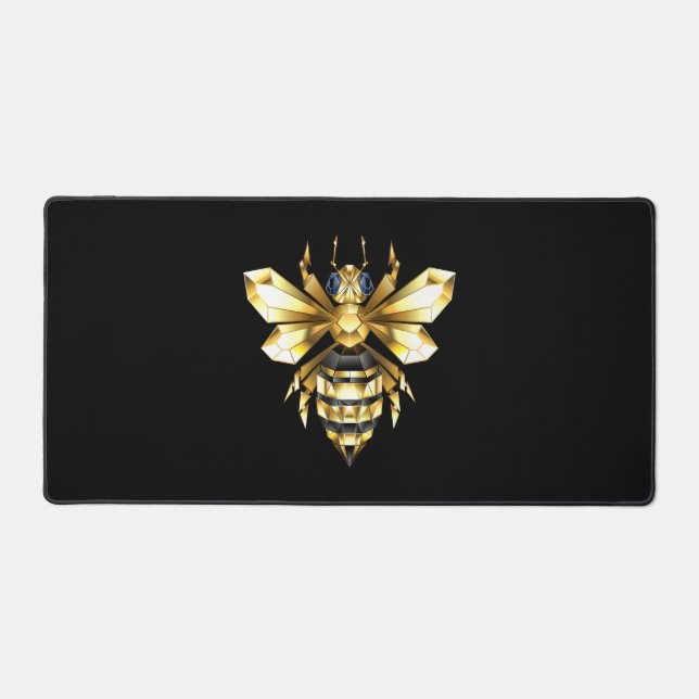 Faux Gold Foil Logo Bee Polygonal on Black Desk Mat (Front)