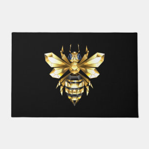 Faux Gold Foil Logo Bee Polygonal on Black Doormat