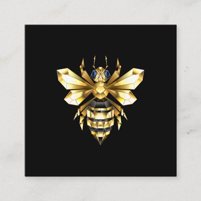 Faux Gold Foil Logo Bee Polygonal on Black Enclosure Card (Front)