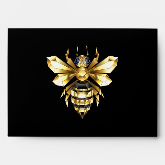 Faux Gold Foil Logo Bee Polygonal on Black Envelope (Front)