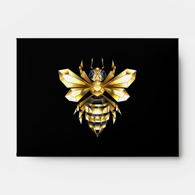 Faux Gold Foil Logo Bee Polygonal on Black Envelope (Front)