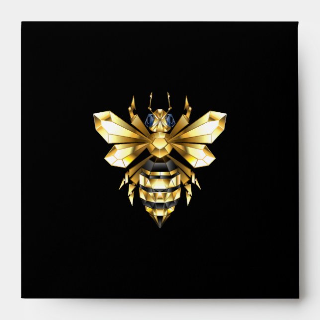 Faux Gold Foil Logo Bee Polygonal on Black Envelope (Front)