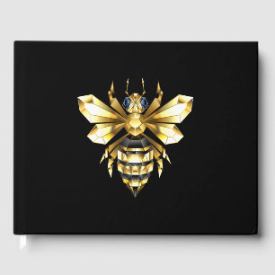 Faux Gold Foil Logo Bee Polygonal on Black Guest Book