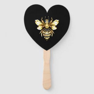 Faux Gold Foil Logo Bee Polygonal on Black Hand Fan