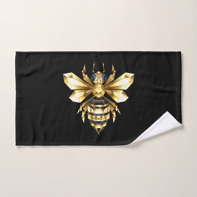 Faux Gold Foil Logo Bee Polygonal on Black Hand Towel (Hand Towel)