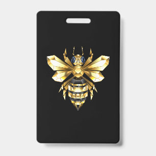 Faux Gold Foil Logo Bee Polygonal on Black ID Badge