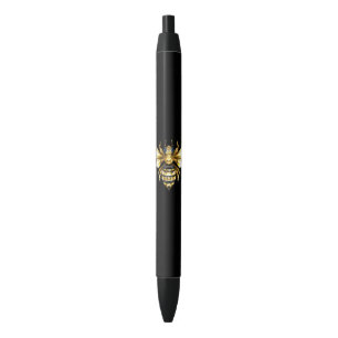 Faux Gold Foil Logo Bee Polygonal on Black Ink Pen