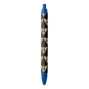 Faux Gold Foil Logo Bee Polygonal on Black Ink Pen