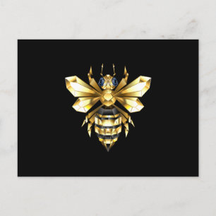 Faux Gold Foil Logo Bee Polygonal on Black Invitation Postcard