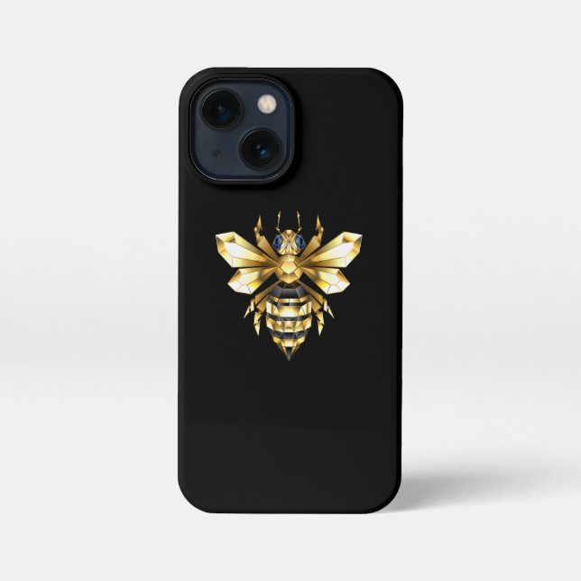 Faux Gold Foil Logo Bee Polygonal on Black iPhone Case (Back)